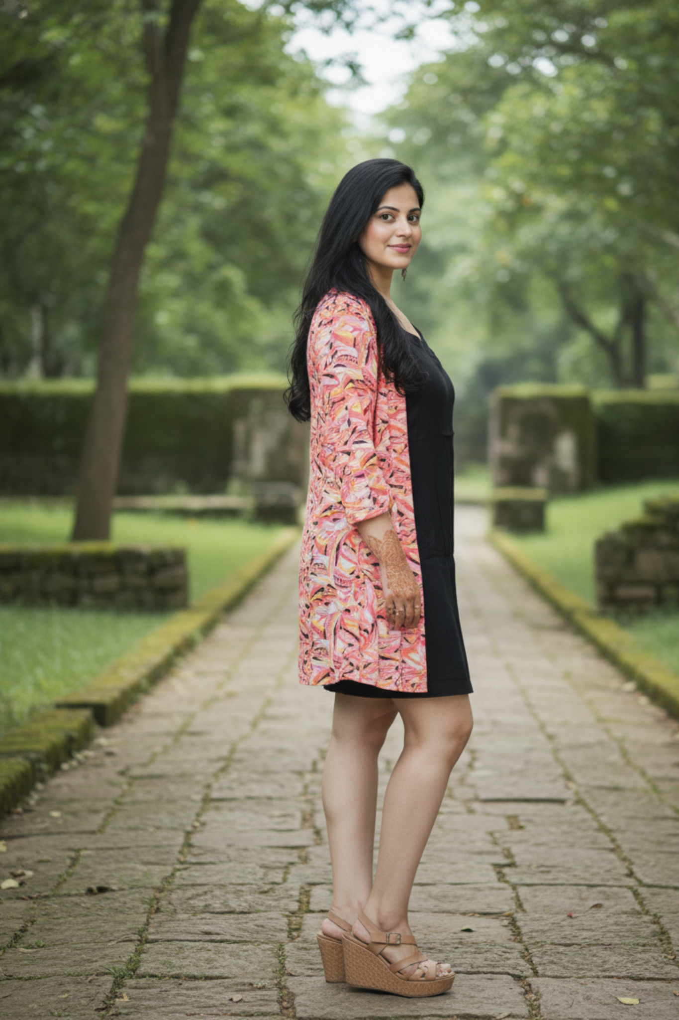 Violette Jumpsuit Set | Black Cotton Rayon Jumpsuit with Printed Jacket