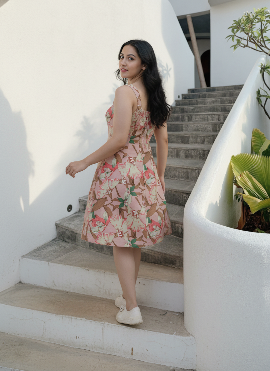 Luna Dress Pink | Cotton Rayon Flared Short Dress