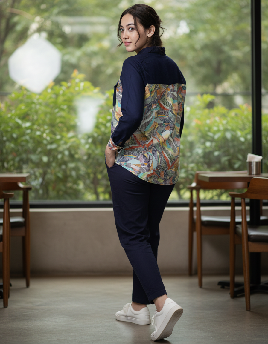 Neerija Shirt | Cotton Rayon Shirt with Printed Back