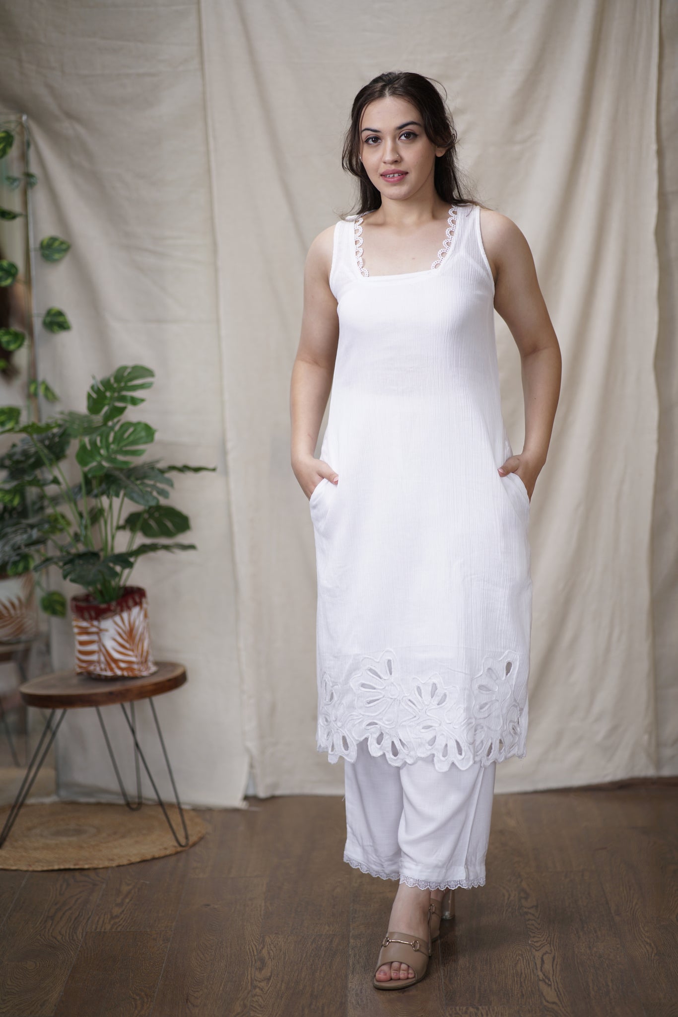 Kora Dress | Crushed Cotton Midi Dress with Slip