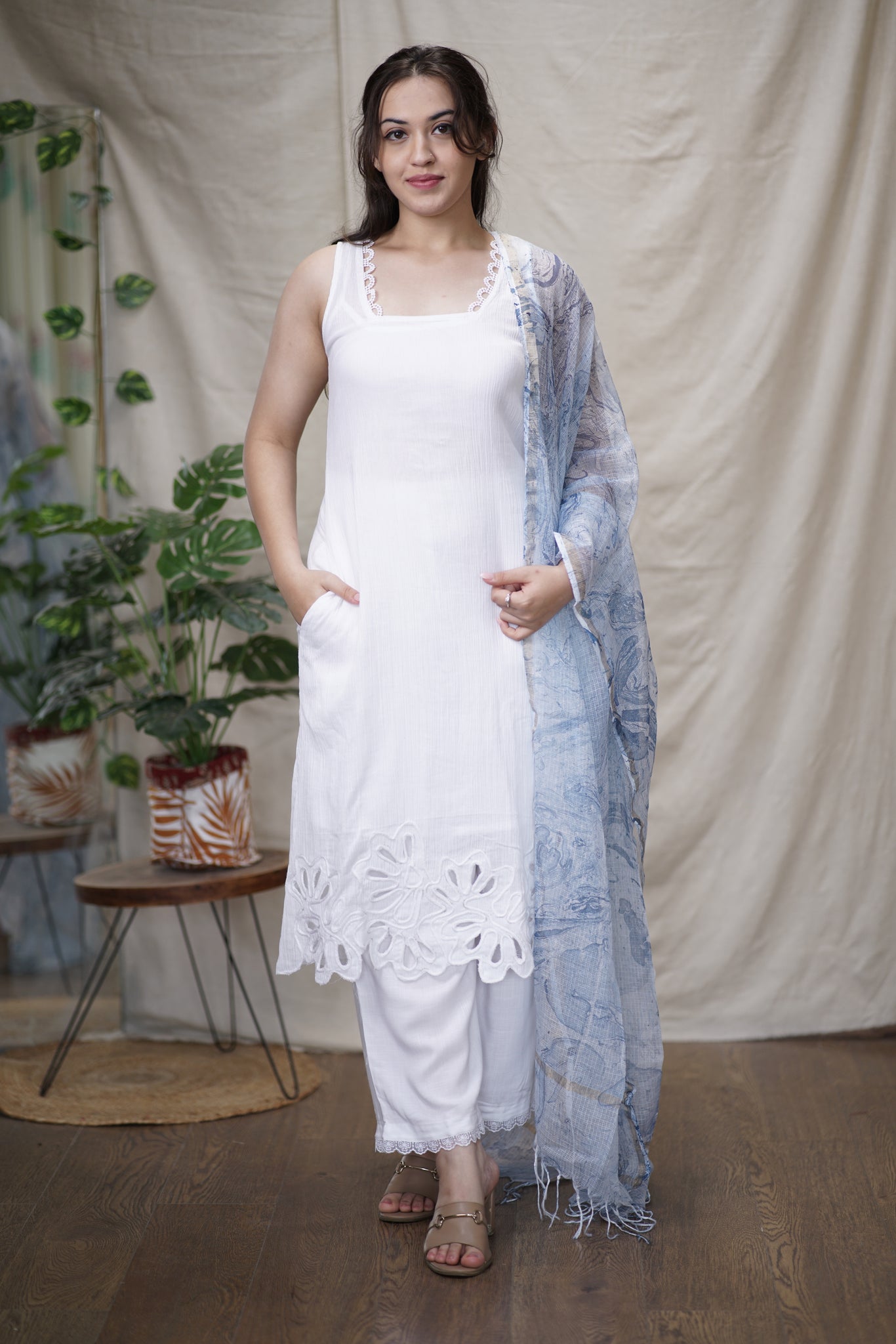 Kora Dress | Crushed Cotton Midi Dress with Slip