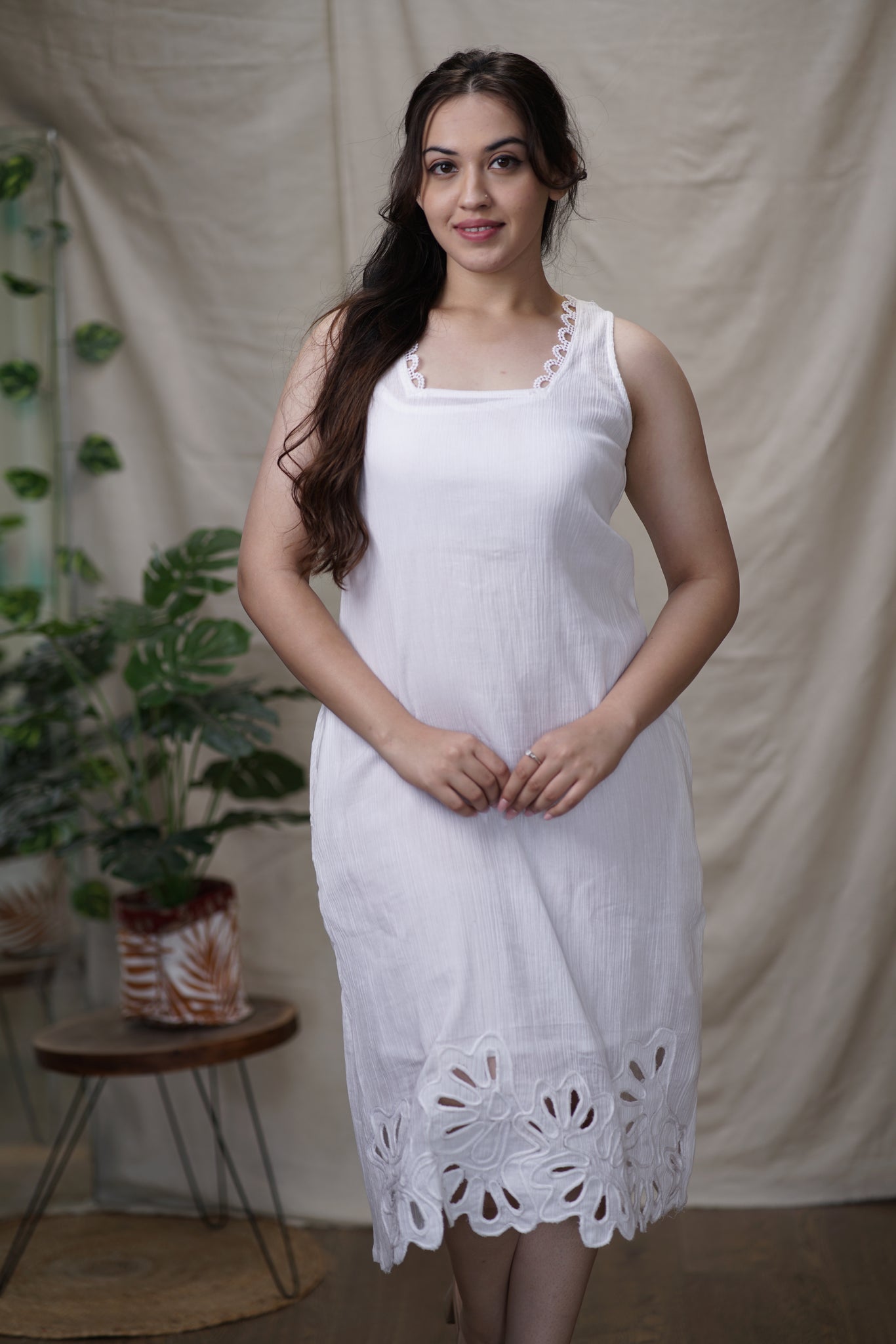 Kora Dress | Crushed Cotton Midi Dress with Slip