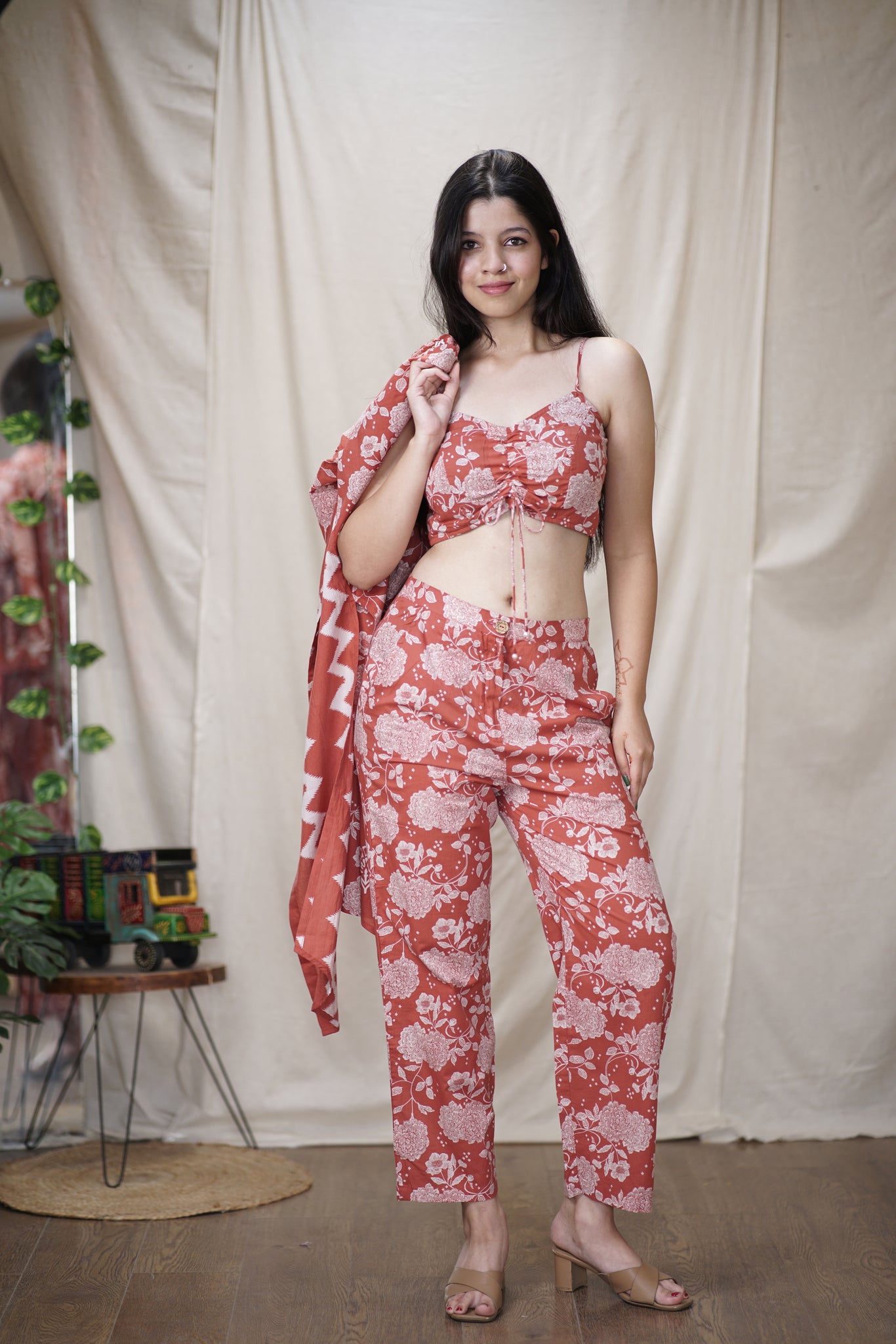 Anika | Cotton Printed 3-Piece Set with Jacket & Crop Top