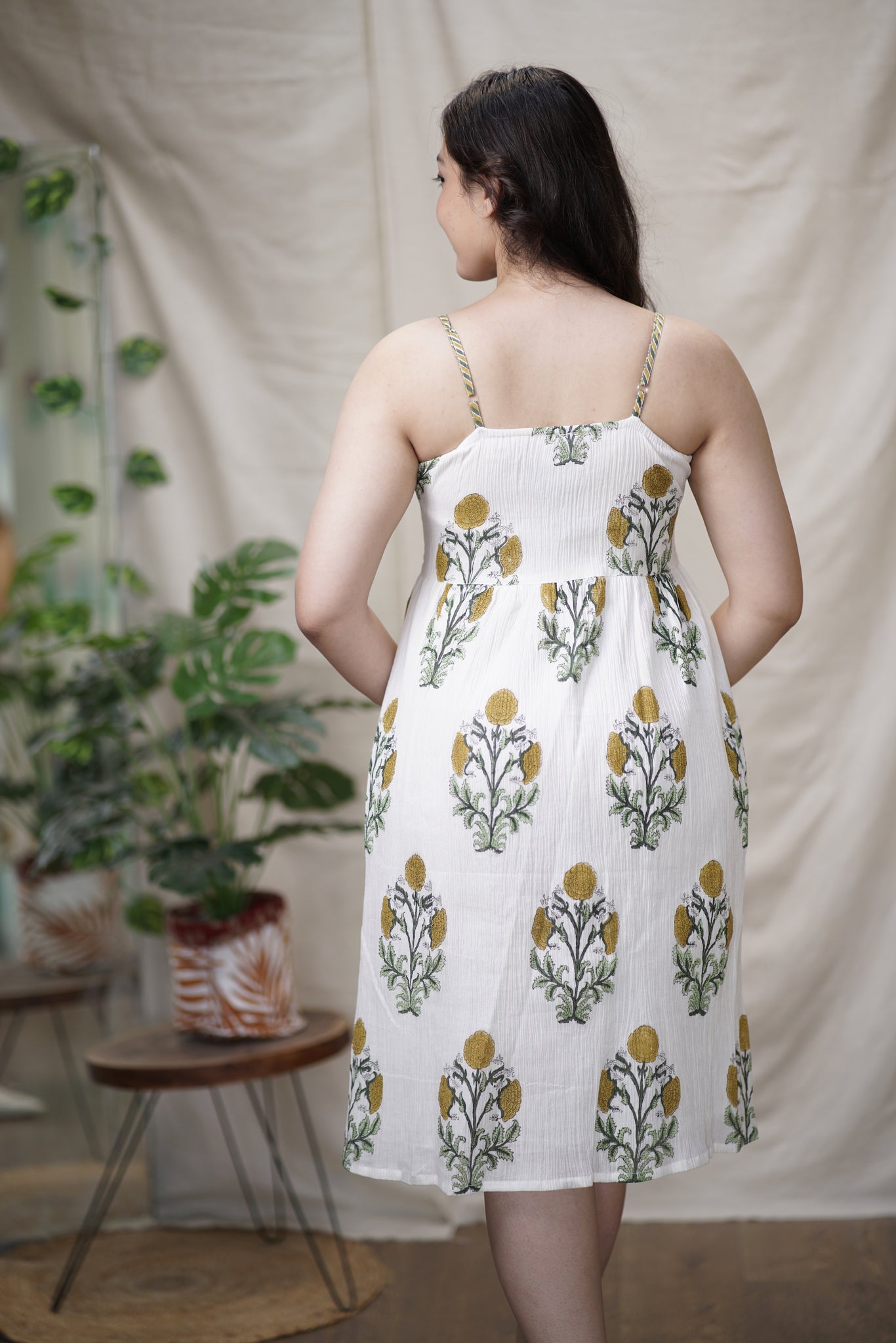 Rashmi Dress | Crushed Cotton Knee-Length Dress