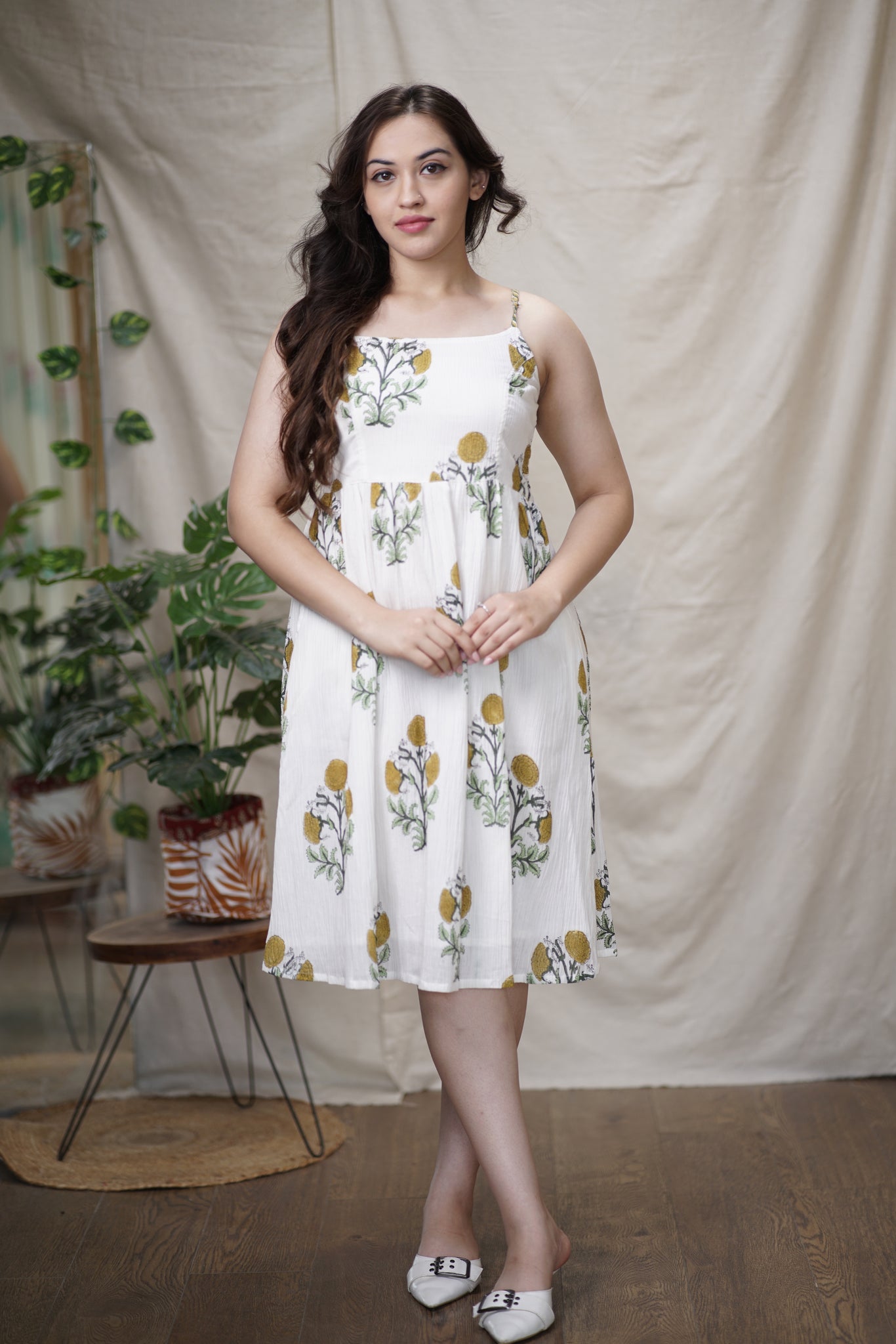 Rashmi Dress | Crushed Cotton Knee-Length Dress