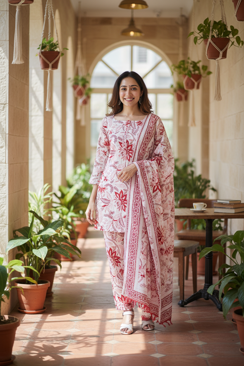 Aahana Co-ord Set | Block Print Kurta Set with Dupatta