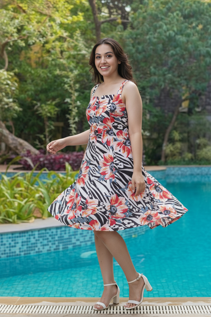 Luna Dress Black | Cotton Rayon Flared Short Dress