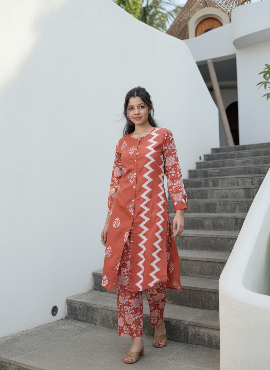 Anika | Cotton Printed 3-Piece Set with Jacket & Crop Top