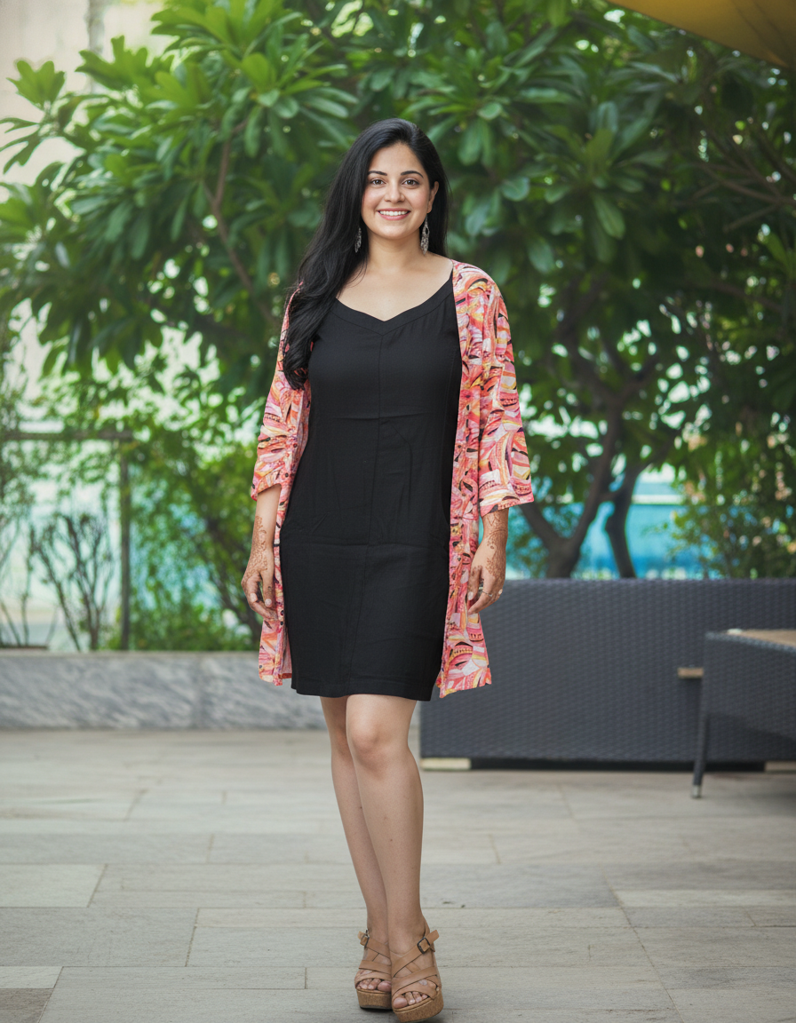 Violette Jumpsuit Set | Black Cotton Rayon Jumpsuit with Printed Jacket