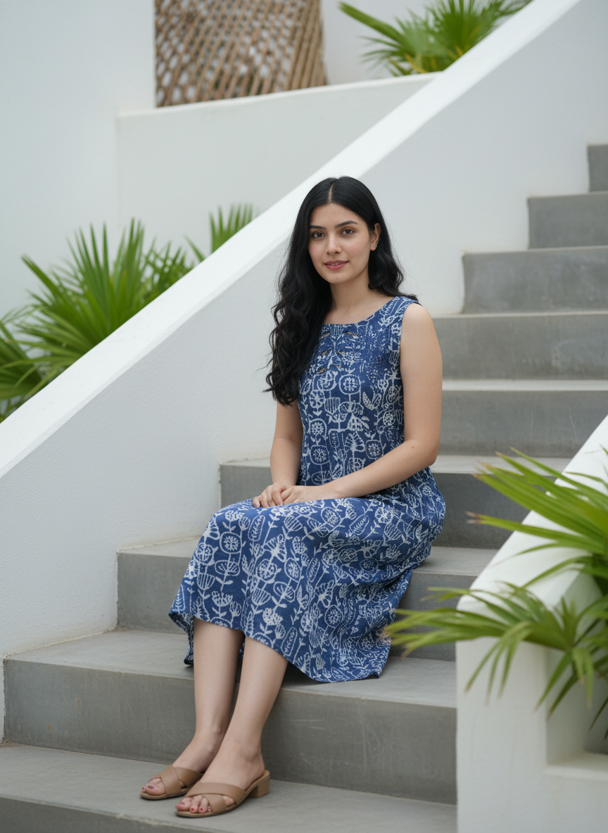 Kshirja | Indigo Natural Dye Cotton Dress