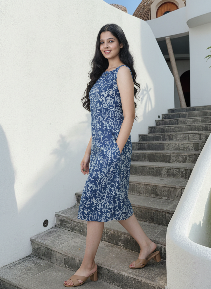 Kshirja | Indigo Natural Dye Cotton Dress