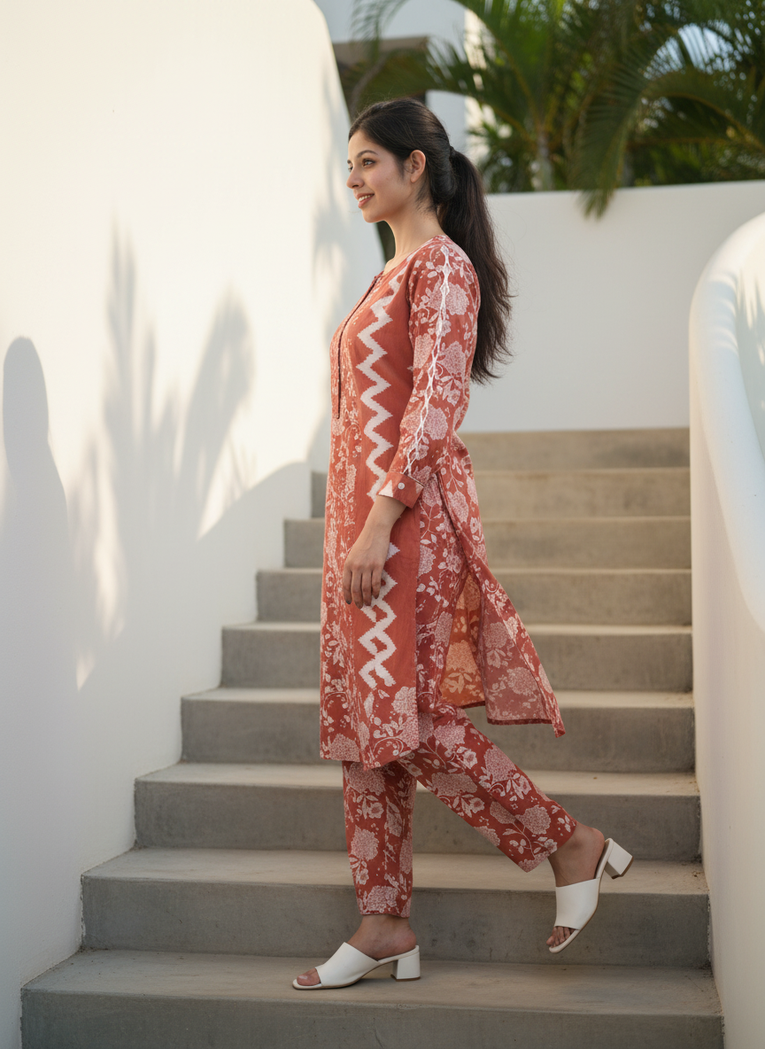 Anika | Cotton Printed 3-Piece Set with Jacket & Crop Top