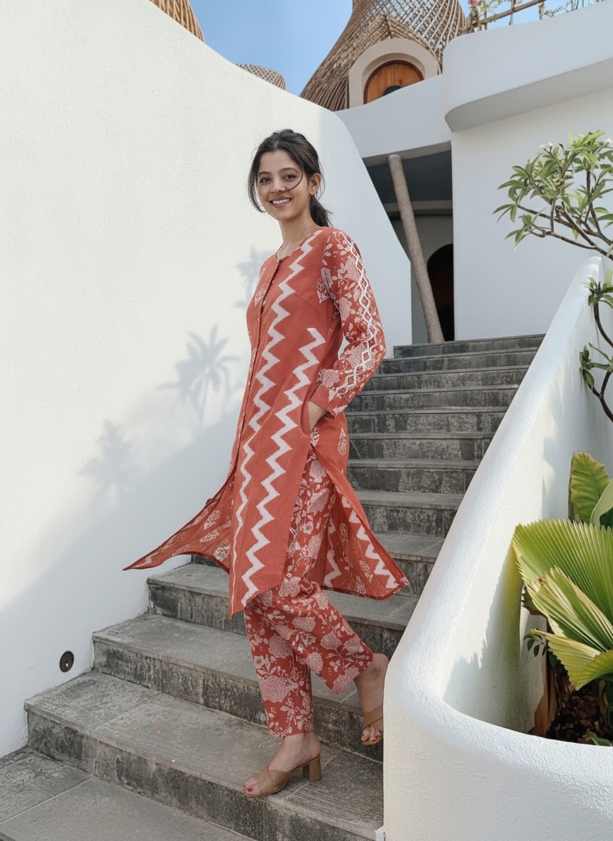 Anika | Cotton Printed 3-Piece Set with Jacket & Crop Top