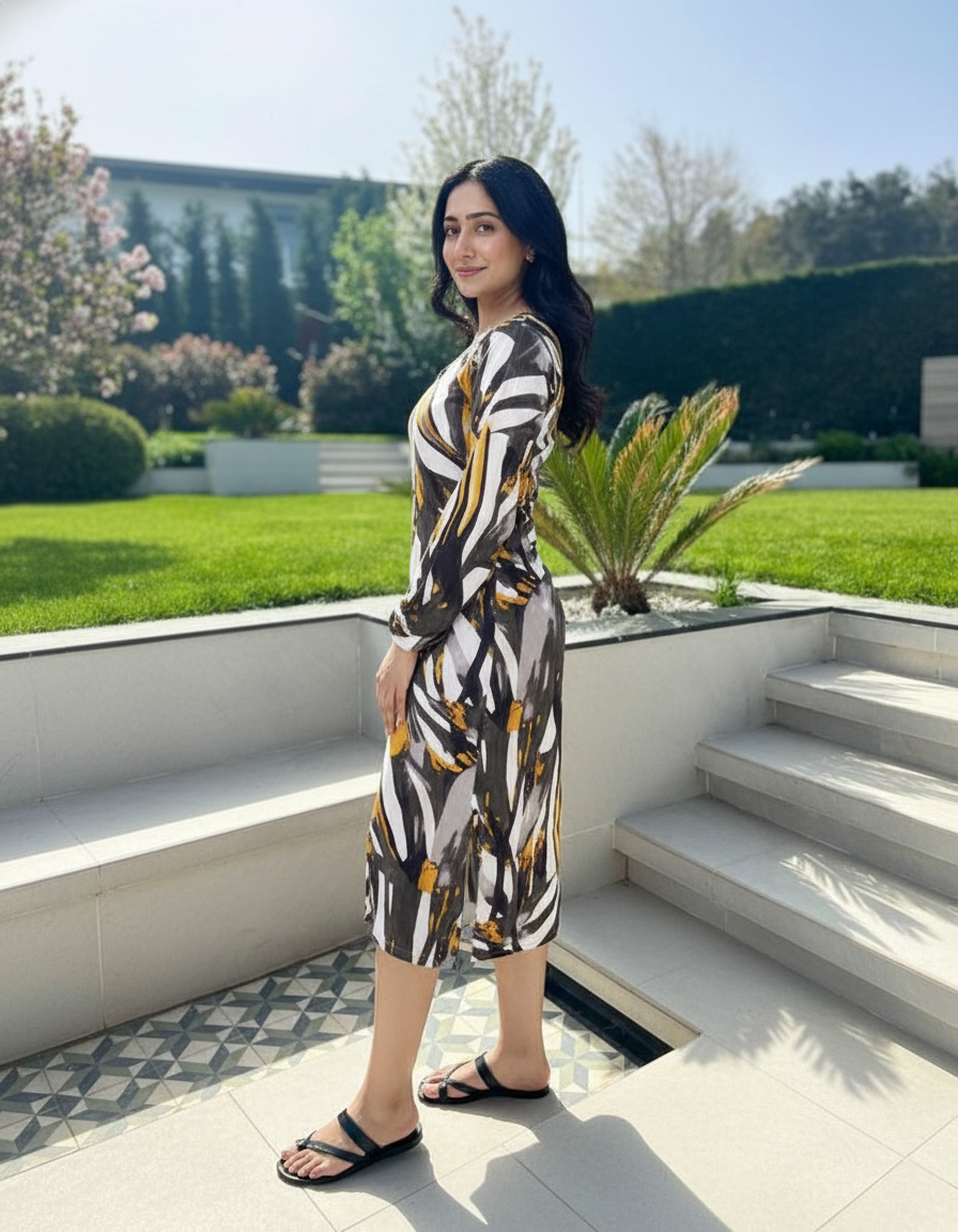 Sneha Dress | Abstract Print Cotton Rayon Dress